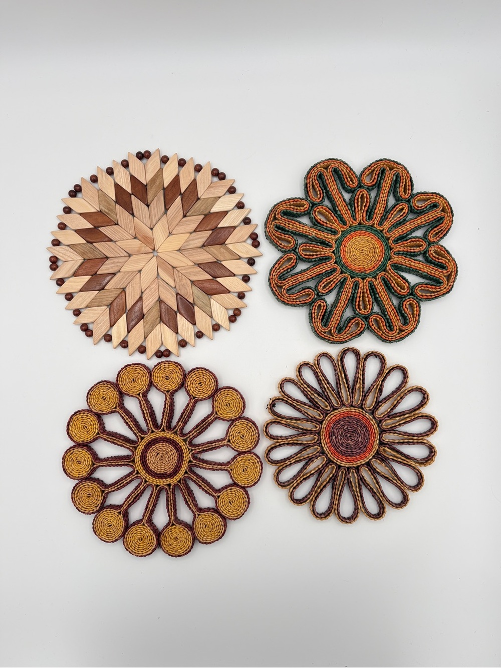 Lot of FOUR Trivets Rattan Wicker Wood